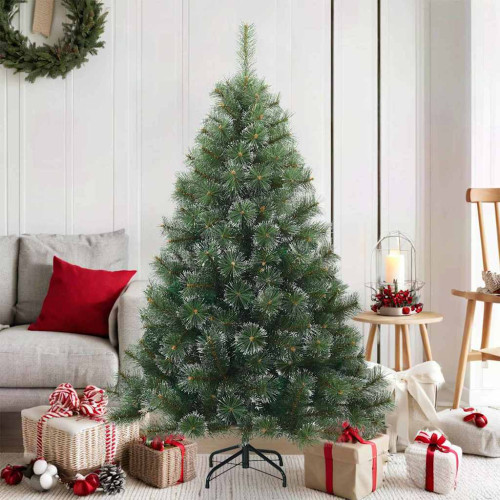 vidaXL Konstgjord Vikbar Julgran Snö Flocked Grön 150 cm PVC, stål