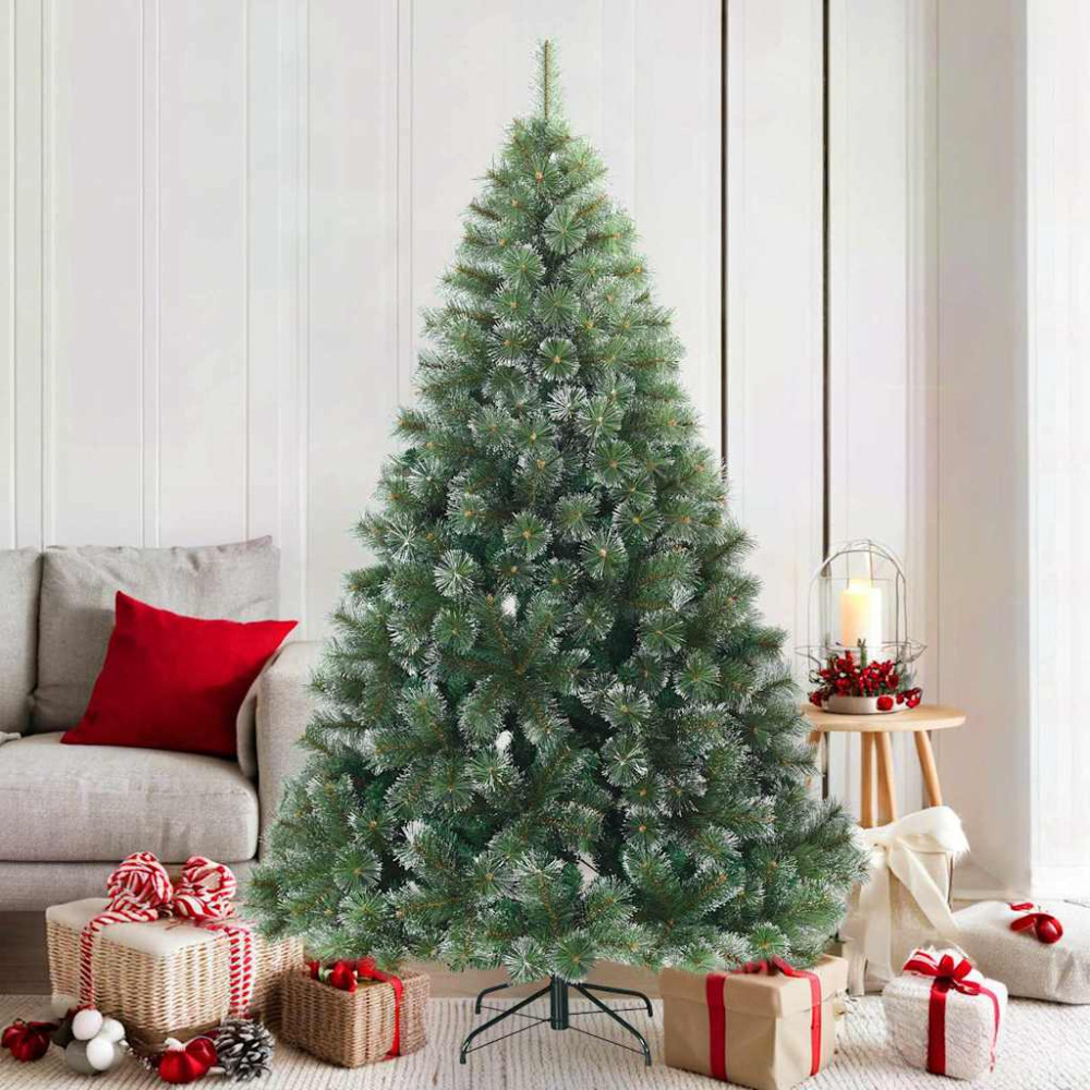 Produktbild för Konstgjord Vikbar Julgran Snö Flocked Grön 180 cm PVC, stål