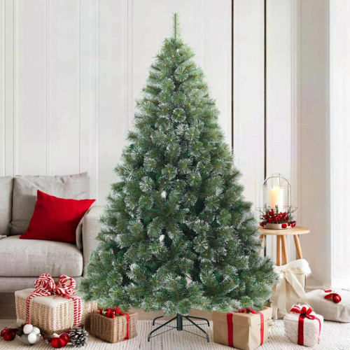 vidaXL Konstgjord Vikbar Julgran Snö Flocked Grön 180 cm PVC, stål