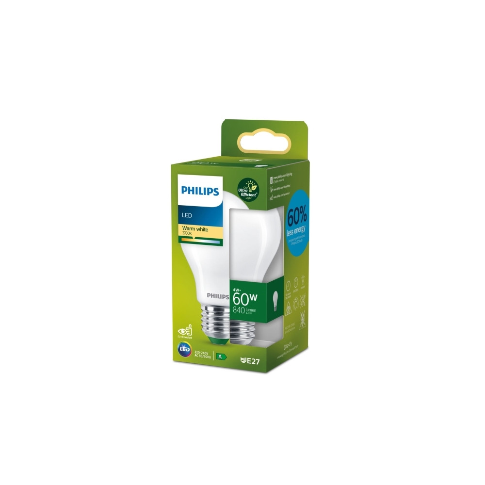 Produktbild för Philips - LED-glödlampa med filament - form: A60 - glaserad finish - E27 - 4 W - varmt vitt ljus - 2700 K