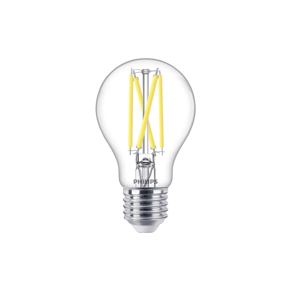 Produktbild för Philips - LED-glödlampa med filament - form: A60 - klar finish - E27 - 5.9 W - varmt vitt ljus - 2200-2700 K