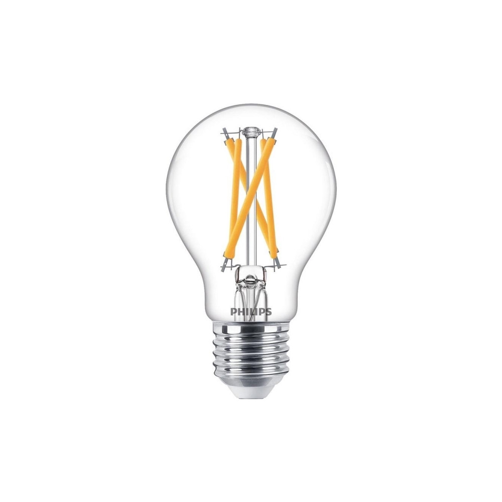Produktbild för Philips - LED-glödlampa med filament - form: A60 - klar finish - E27 - 5.9 W - varmt vitt ljus - 2200-2700 K