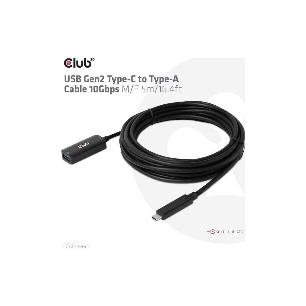 Produktbild för Club 3D - USB typ C-förlängningskabel - USB-C till USB typ A - 5 m