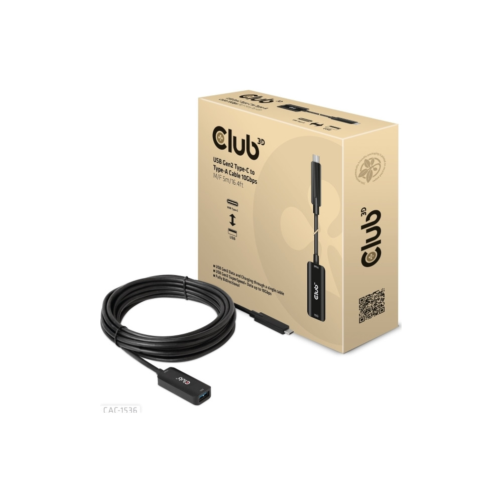 Produktbild för Club 3D - USB typ C-förlängningskabel - USB-C till USB typ A - 5 m
