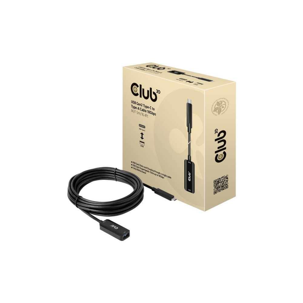 Produktbild för Club 3D - USB typ C-förlängningskabel - USB-C till USB typ A - 5 m