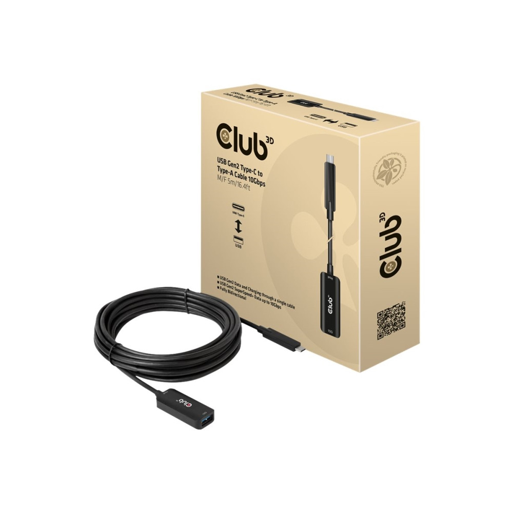 Produktbild för Club 3D - USB typ C-förlängningskabel - USB-C till USB typ A - 5 m
