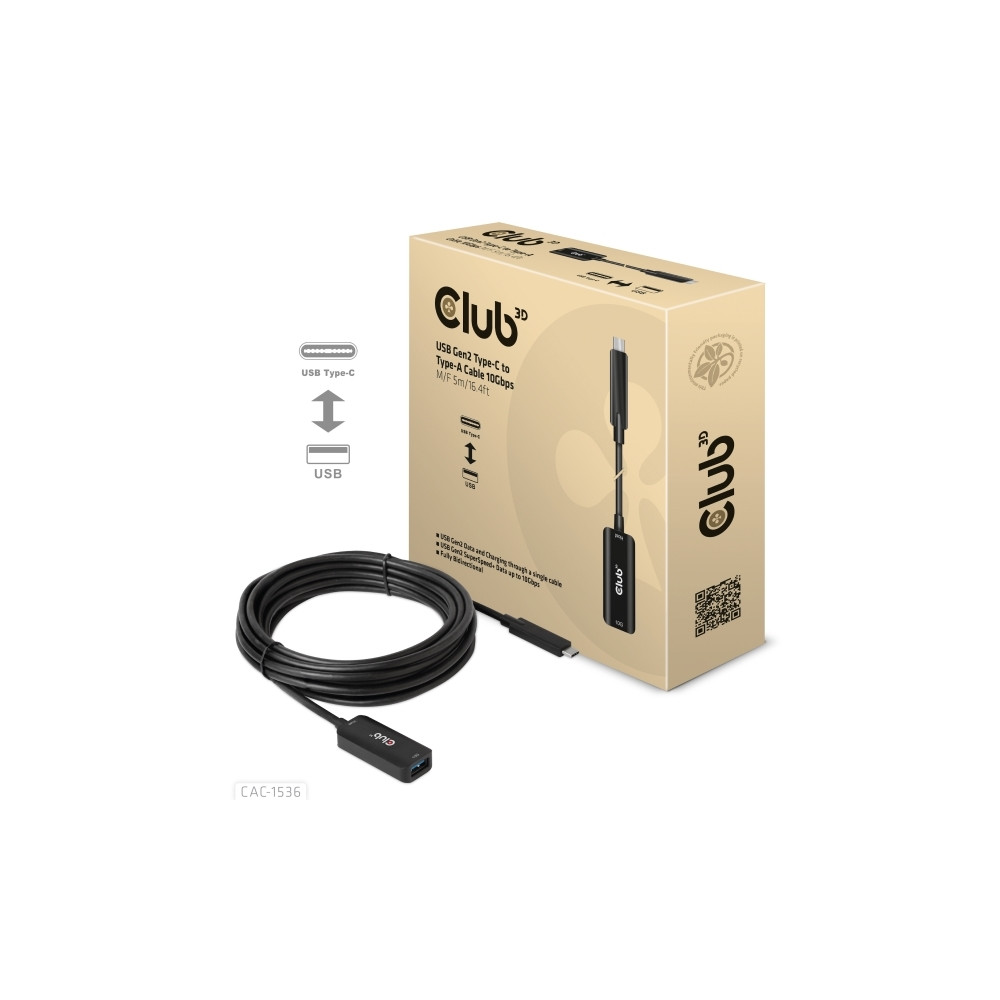 Produktbild för Club 3D - USB typ C-förlängningskabel - USB-C till USB typ A - 5 m