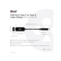 Produktbild för Club 3D - USB typ C-förlängningskabel - USB-C till USB typ A - 5 m
