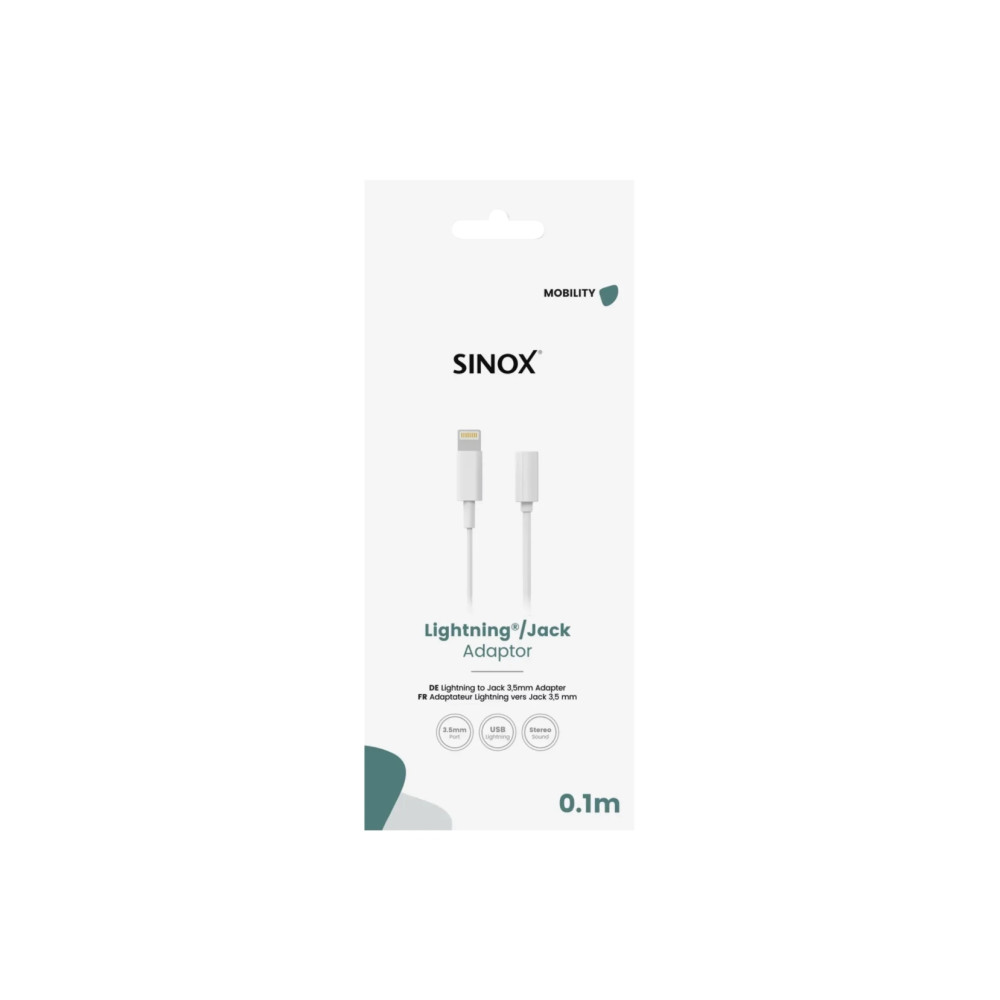 Produktbild för Sinox SOE03250, 0,1 m, blixt, 3,5 mm, hankontakt, honkontakt...