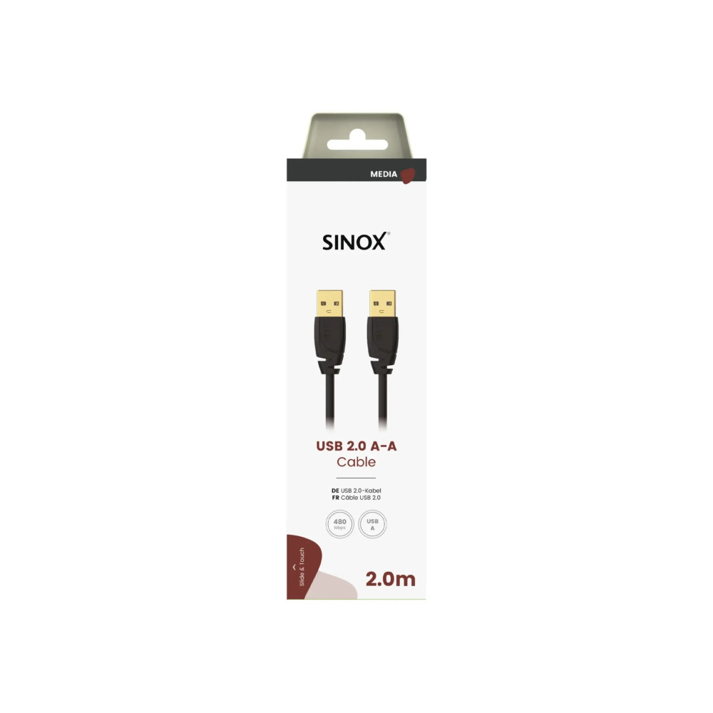 Produktbild för Sinox SOC04802, 2 m, USB A, USB A, USB 2.0, 0,48 Gbit/s, Sva...