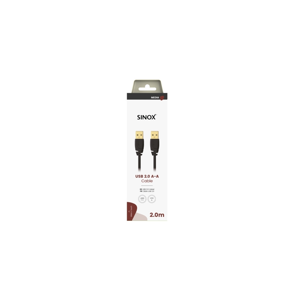 Produktbild för Sinox SOC04802, 2 m, USB A, USB A, USB 2.0, 0,48 Gbit/s, Sva...