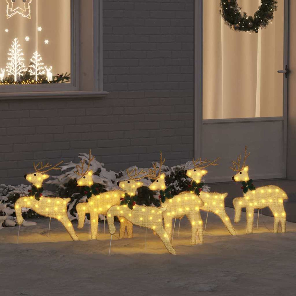 Produktbild för LED Renar 6 pcs Guld tyg