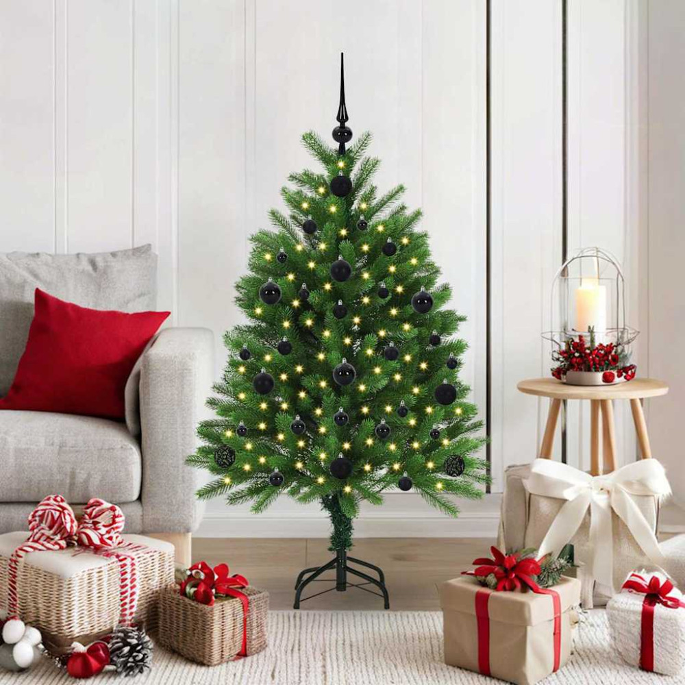 Produktbild för Julgran med 150 LED-lampor med stativ Grön 120 cm PE