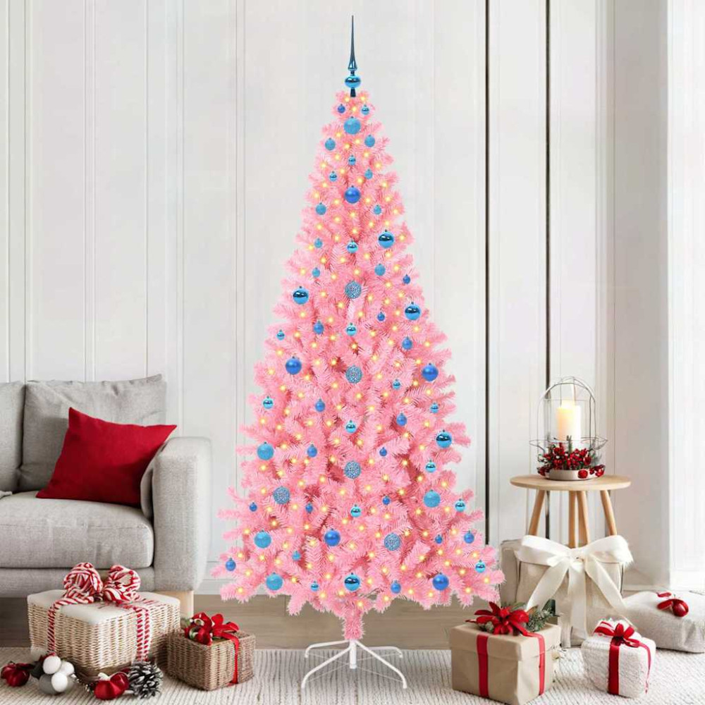 Produktbild för Julgran med 300 LED-lampor med stativ Rosa 210 cm PVC