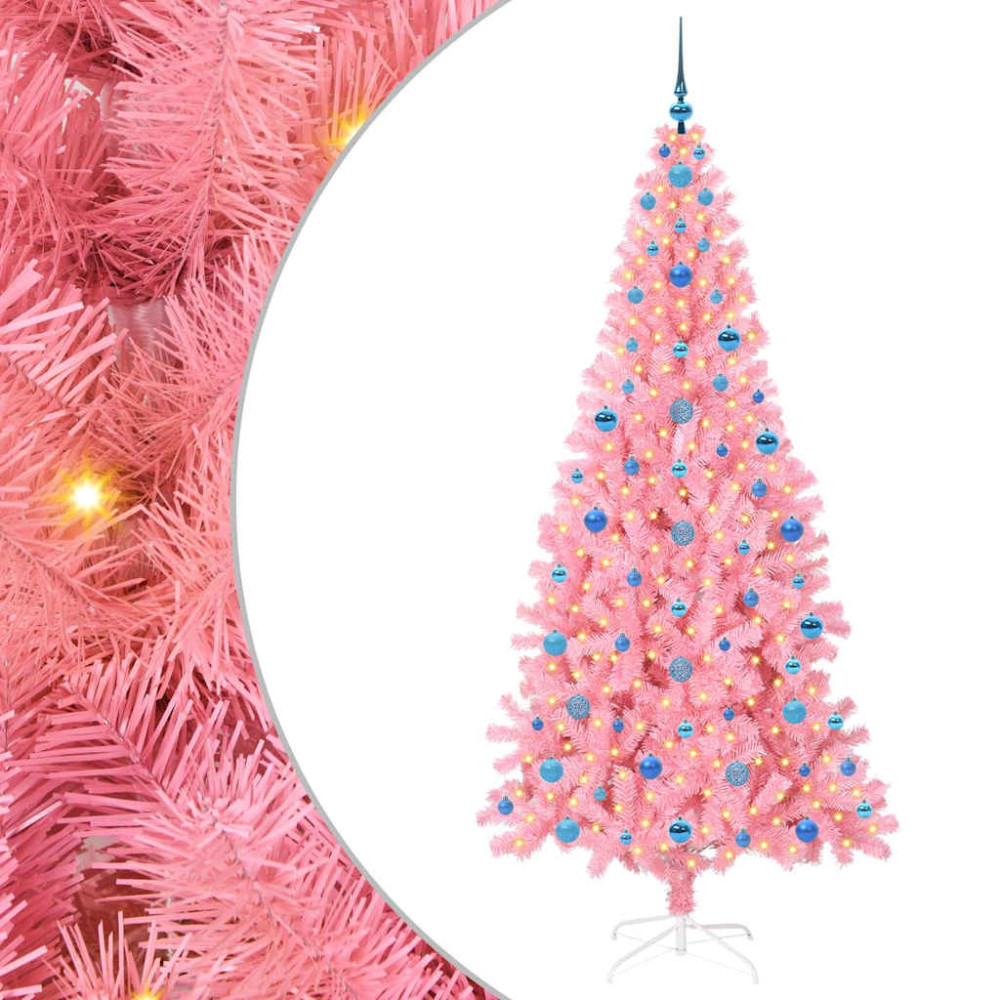 Produktbild för Julgran med 300 LED-lampor med stativ Rosa 210 cm PVC