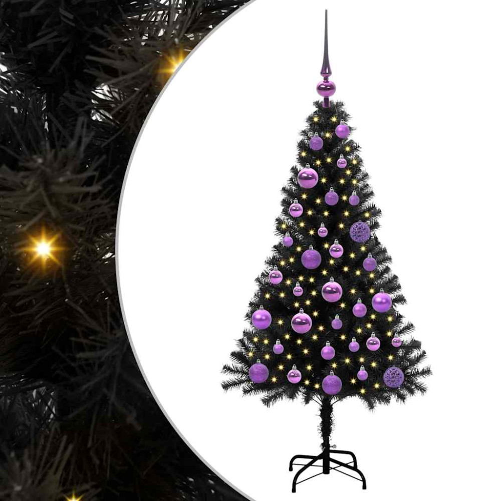 Produktbild för Julgran med 150 LED-lampor med stativ Svart 120 cm PVC