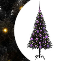 Produktbild för Julgran med 150 LED-lampor med stativ Svart 120 cm PVC