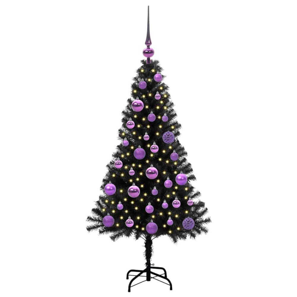 Produktbild för Julgran med 150 LED-lampor med stativ Svart 120 cm PVC