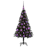 Produktbild för Julgran med 150 LED-lampor med stativ Svart 120 cm PVC