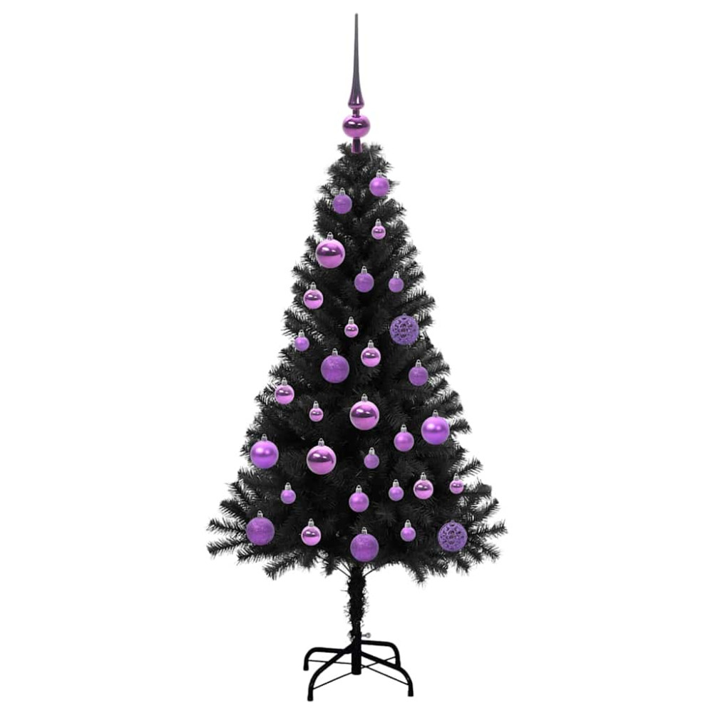 Produktbild för Julgran med 150 LED-lampor med stativ Svart 120 cm PVC