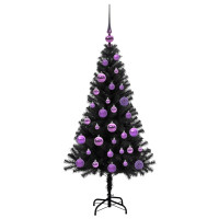 Produktbild för Julgran med 150 LED-lampor med stativ Svart 120 cm PVC