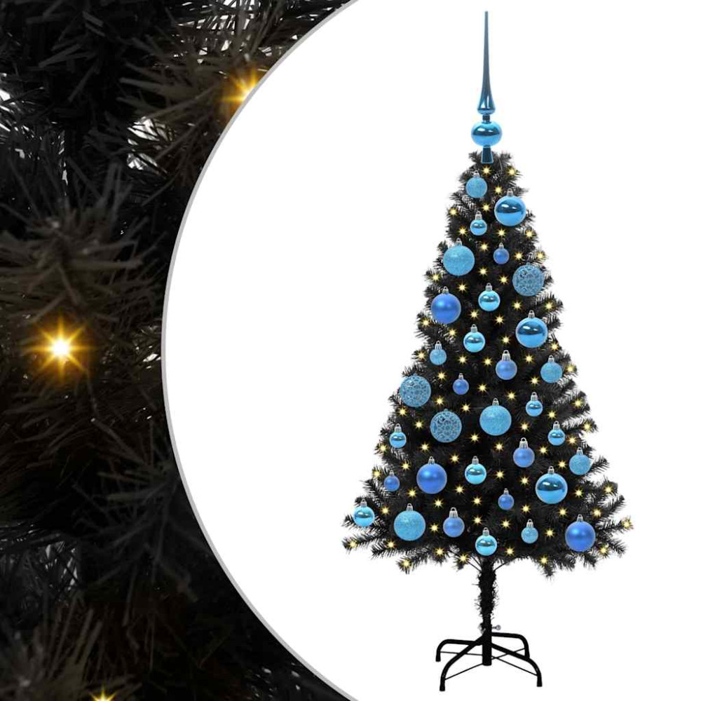 Produktbild för Julgran med 150 LED-lampor med stativ Svart 120 cm PVC