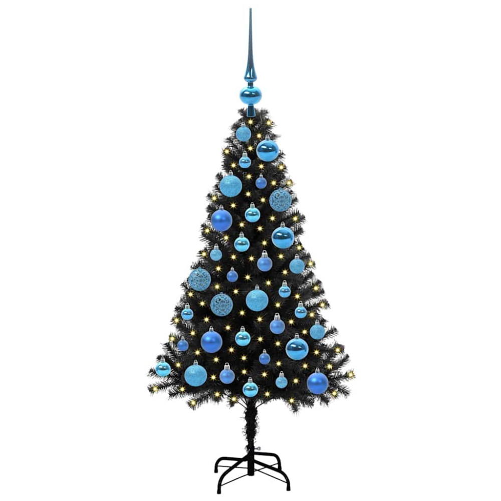 Produktbild för Julgran med 150 LED-lampor med stativ Svart 120 cm PVC