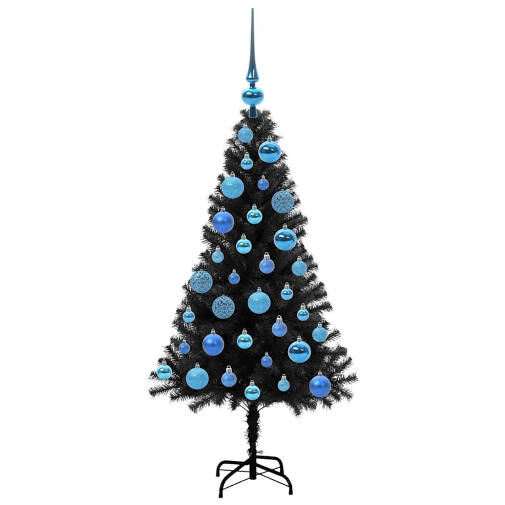 Produktbild för Julgran med 150 LED-lampor med stativ Svart 120 cm PVC