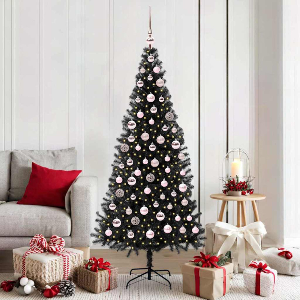Produktbild för Julgran med 300 LED-lampor med stativ Svart 180 cm PVC