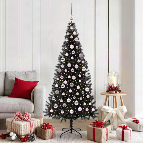 vidaXL Julgran med 300 LED-lampor med stativ Svart 180 cm PVC