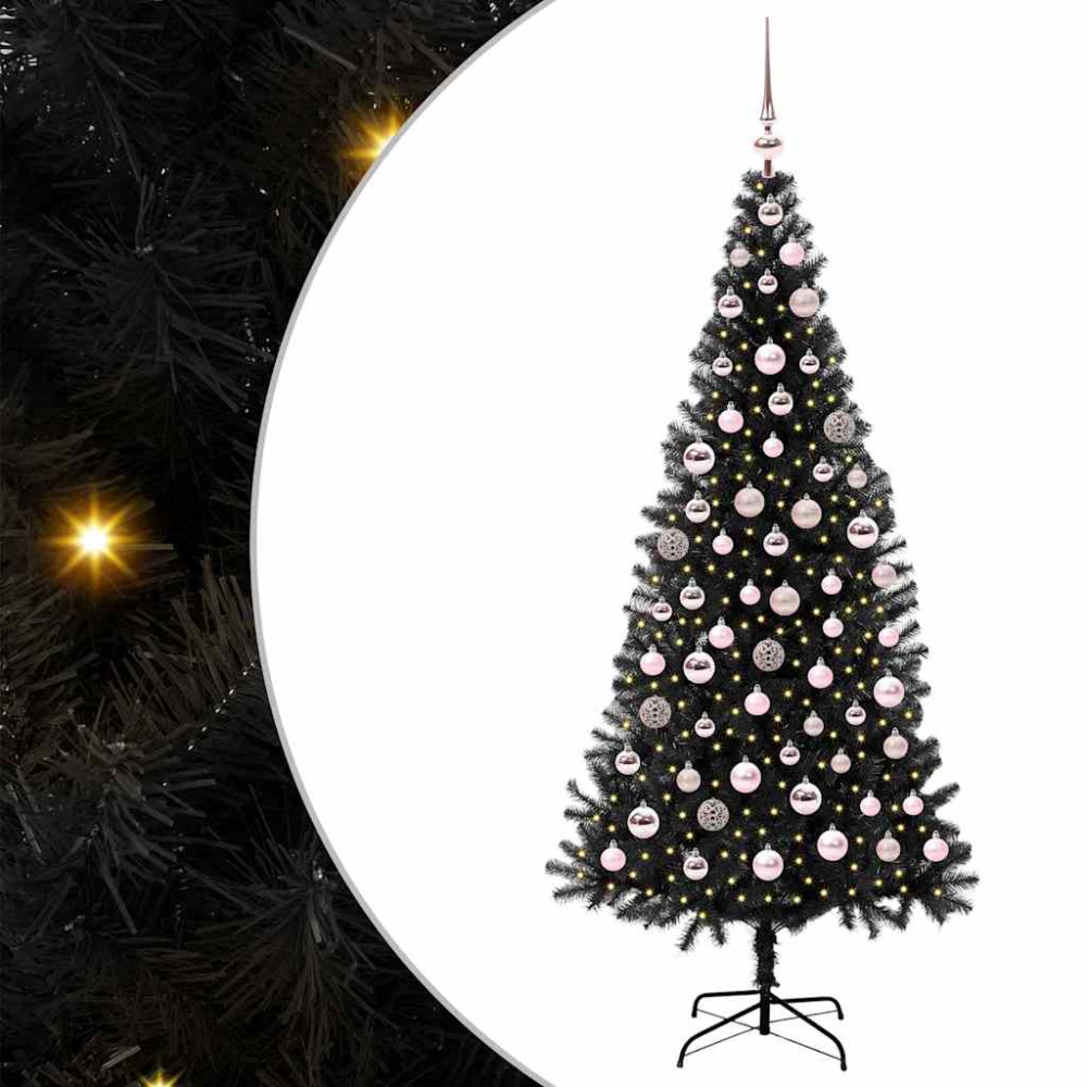 Produktbild för Julgran med 300 LED-lampor med stativ Svart 180 cm PVC