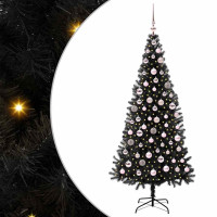 Produktbild för Julgran med 300 LED-lampor med stativ Svart 180 cm PVC
