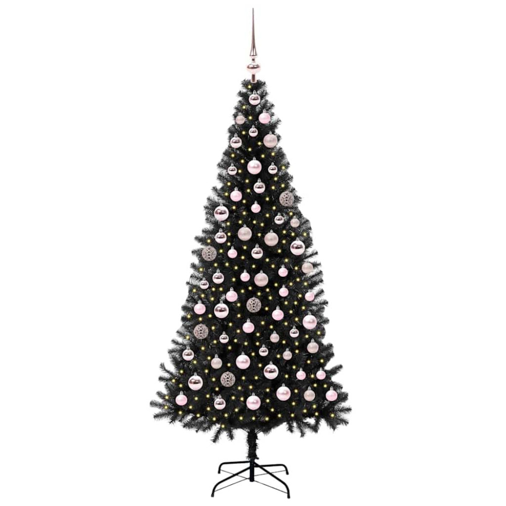 Produktbild för Julgran med 300 LED-lampor med stativ Svart 180 cm PVC