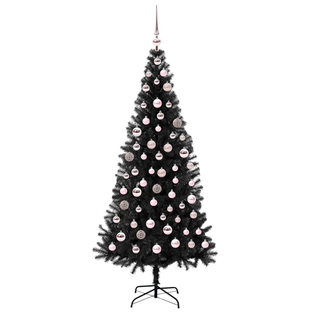 Produktbild för Julgran med 300 LED-lampor med stativ Svart 180 cm PVC
