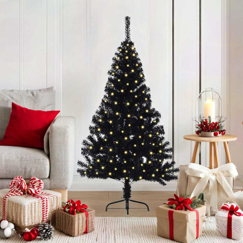 Produktbild för Konstgjord Förbelyst Julgran Svart 120 cm PVC