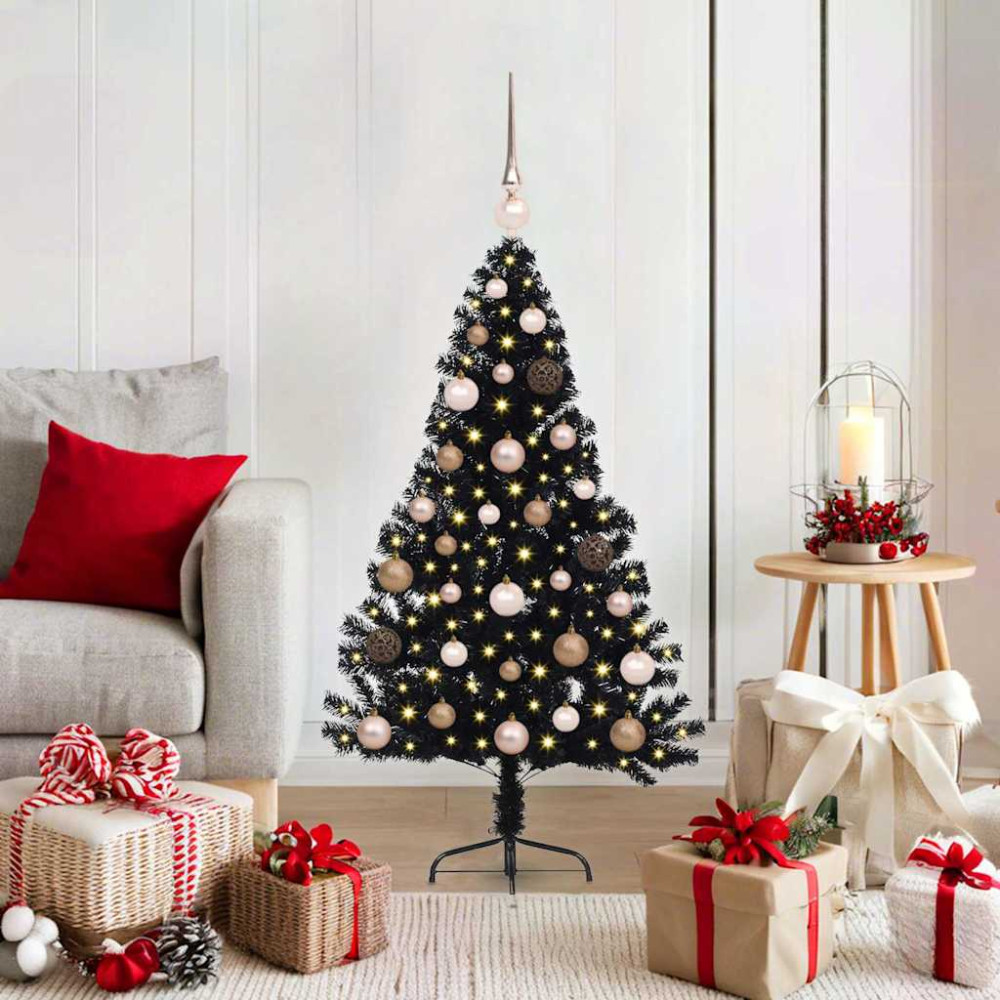 Produktbild för Konstgjord Förbelyst Julgran Svart 120 cm PVC