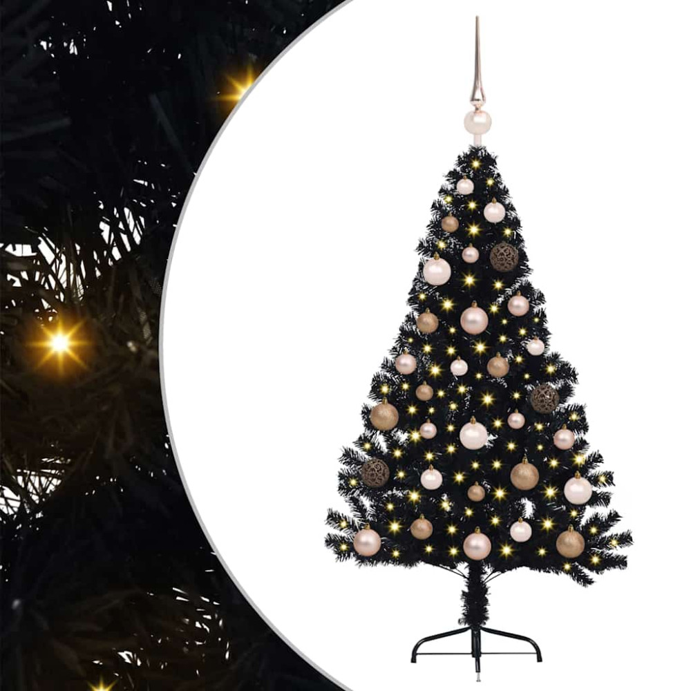 Produktbild för Konstgjord Förbelyst Julgran Svart 120 cm PVC
