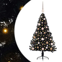 Produktbild för Konstgjord Förbelyst Julgran Svart 120 cm PVC