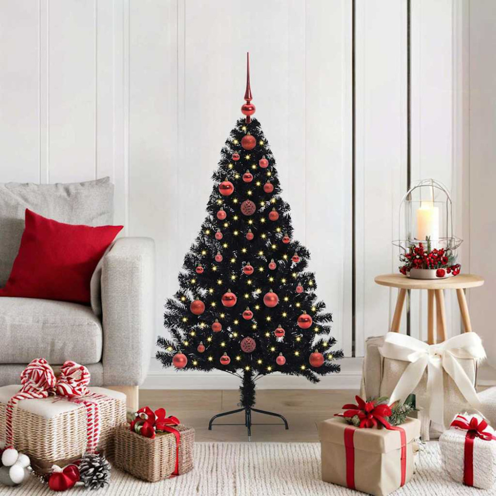 Produktbild för Konstgjord Förbelyst Julgran Svart 120 cm PVC