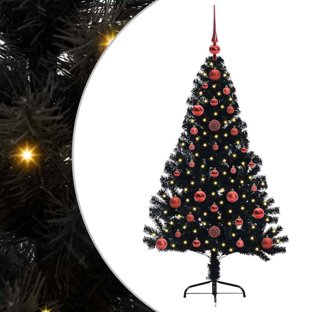 Produktbild för Konstgjord Förbelyst Julgran Svart 120 cm PVC