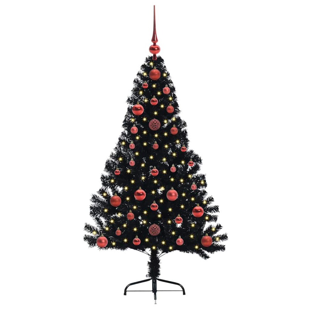 Produktbild för Konstgjord Förbelyst Julgran Svart 120 cm PVC