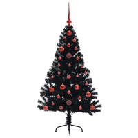 Produktbild för Konstgjord Förbelyst Julgran Svart 120 cm PVC