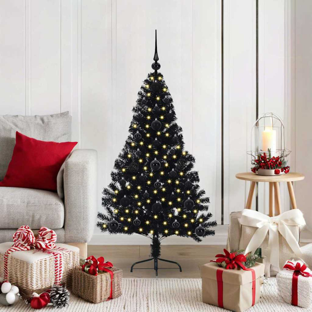 Produktbild för Konstgjord Förbelyst Julgran Svart 120 cm PVC