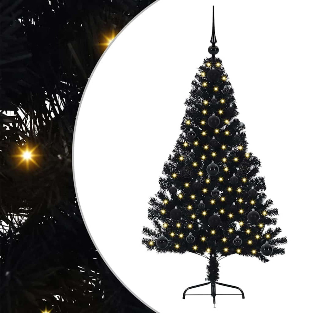 Produktbild för Konstgjord Förbelyst Julgran Svart 120 cm PVC