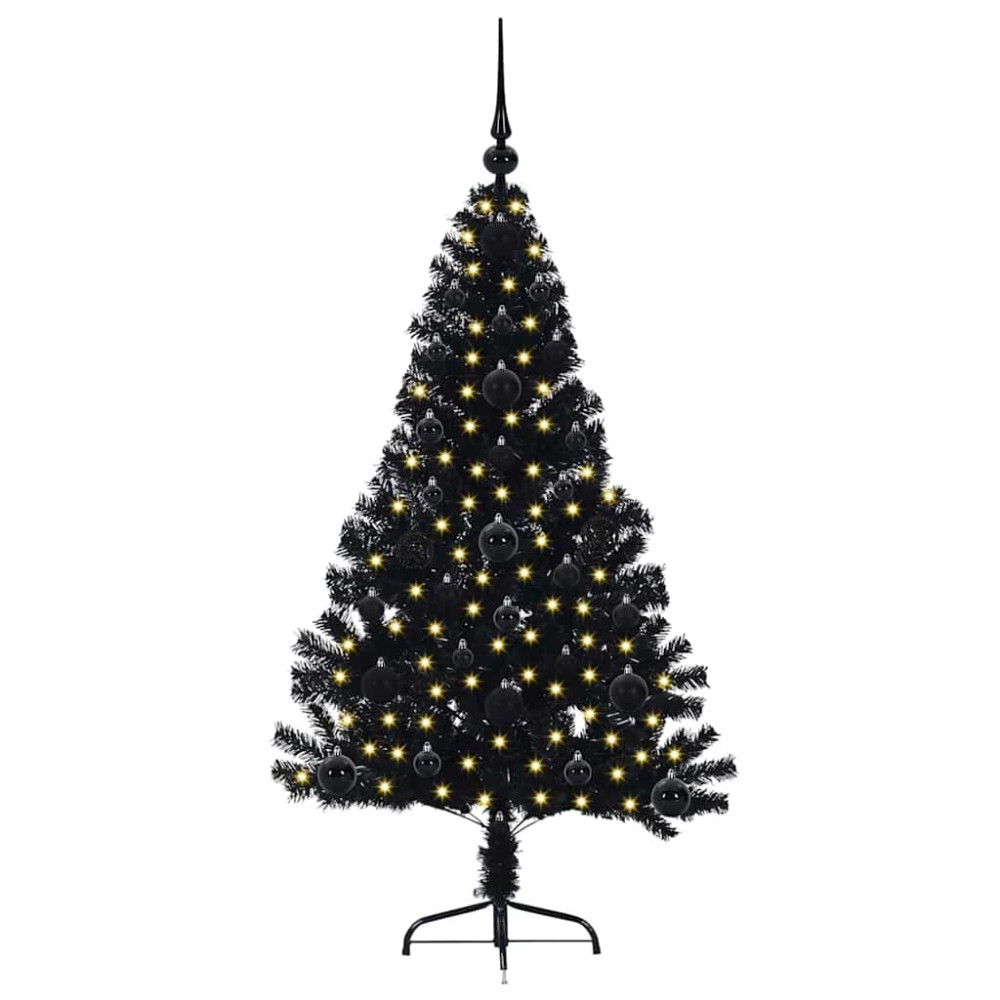Produktbild för Konstgjord Förbelyst Julgran Svart 120 cm PVC