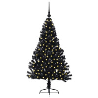 Produktbild för Konstgjord Förbelyst Julgran Svart 120 cm PVC
