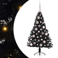 Produktbild för Konstgjord Förbelyst Julgran Svart 120 cm PVC