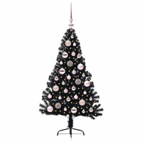 Produktbild för Konstgjord Förbelyst Julgran Svart 120 cm PVC