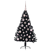 Produktbild för Konstgjord Förbelyst Julgran Svart 120 cm PVC