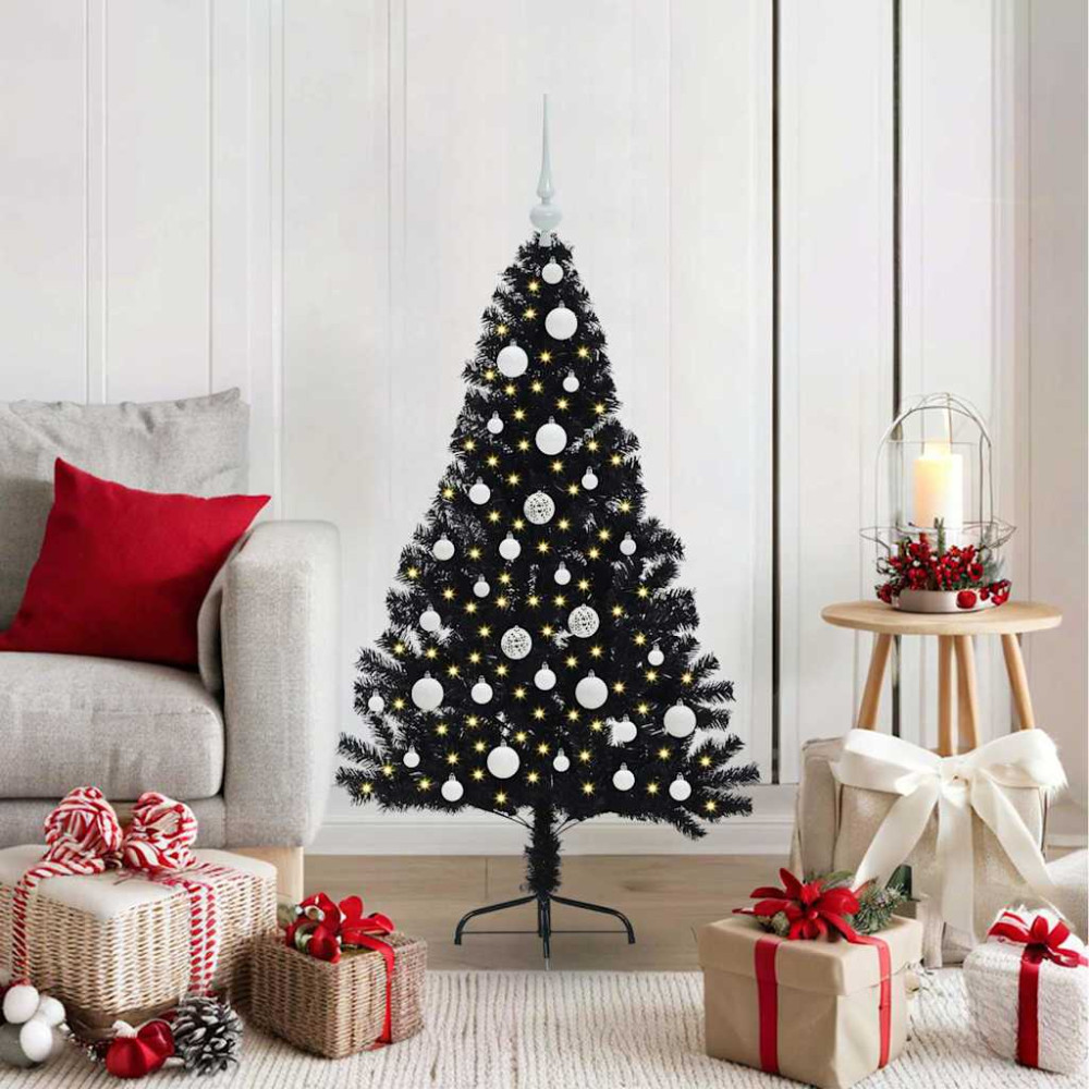 Produktbild för Konstgjord Förbelyst Julgran Svart 120 cm PVC